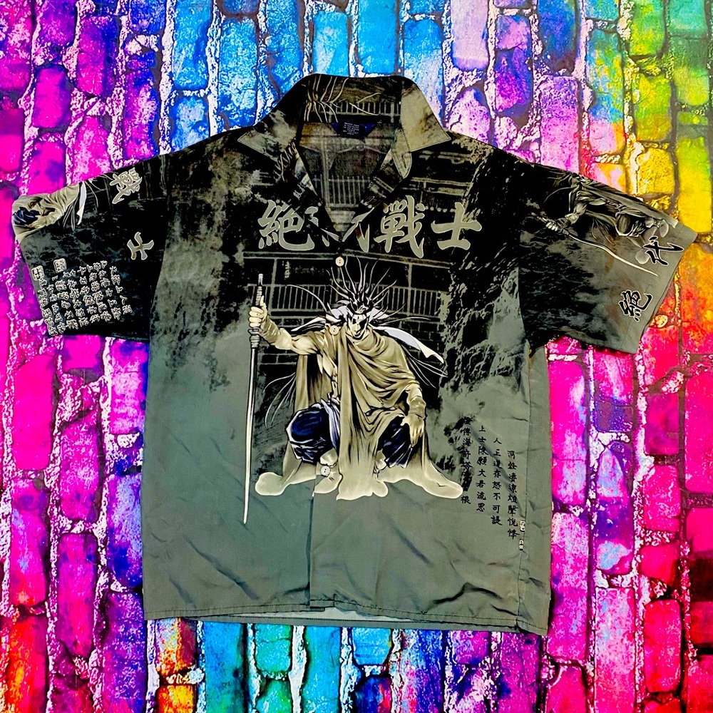 Vintage Anime Samurai Button up All Over Print size XL